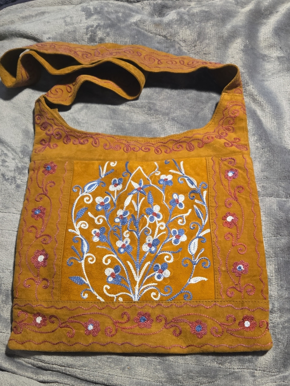 Suede Embroidered Crossbody Purse